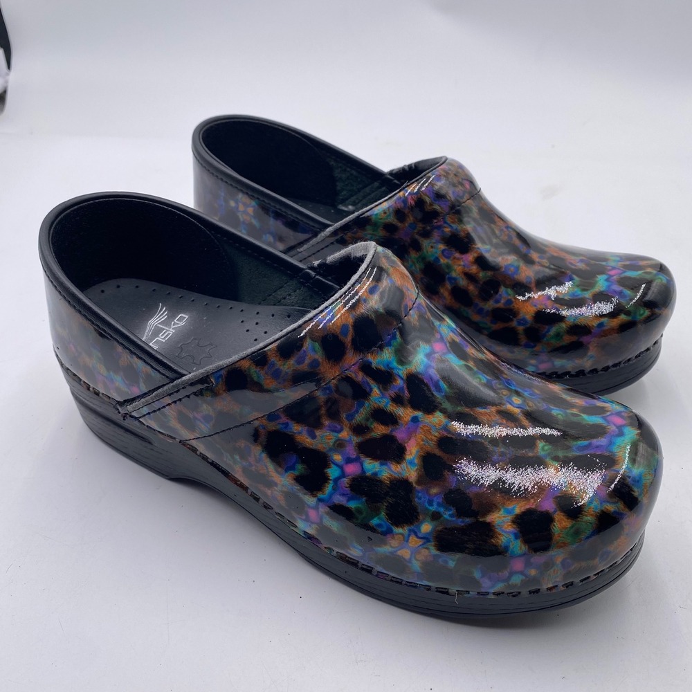Dansko Professional Clog Women 39 8.5-9 Multi Holographic Leopard Patent Leather